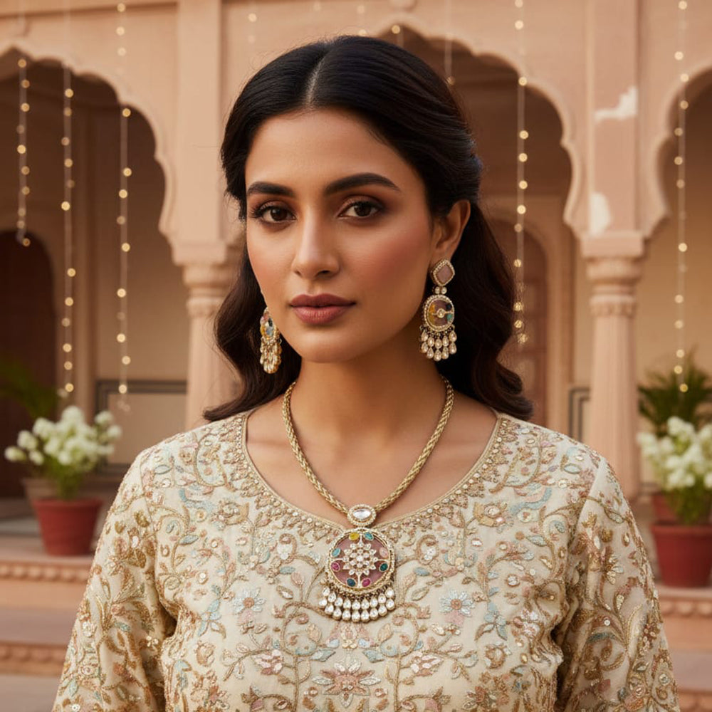 Palak Art Classic Kundan Stone Necklace Set - (Pack of 3)