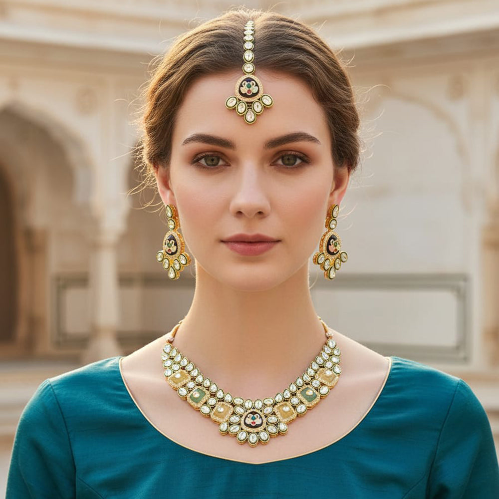 Palak Art Elegant Crystal Stone And Pota Stone Designer Necklace Set