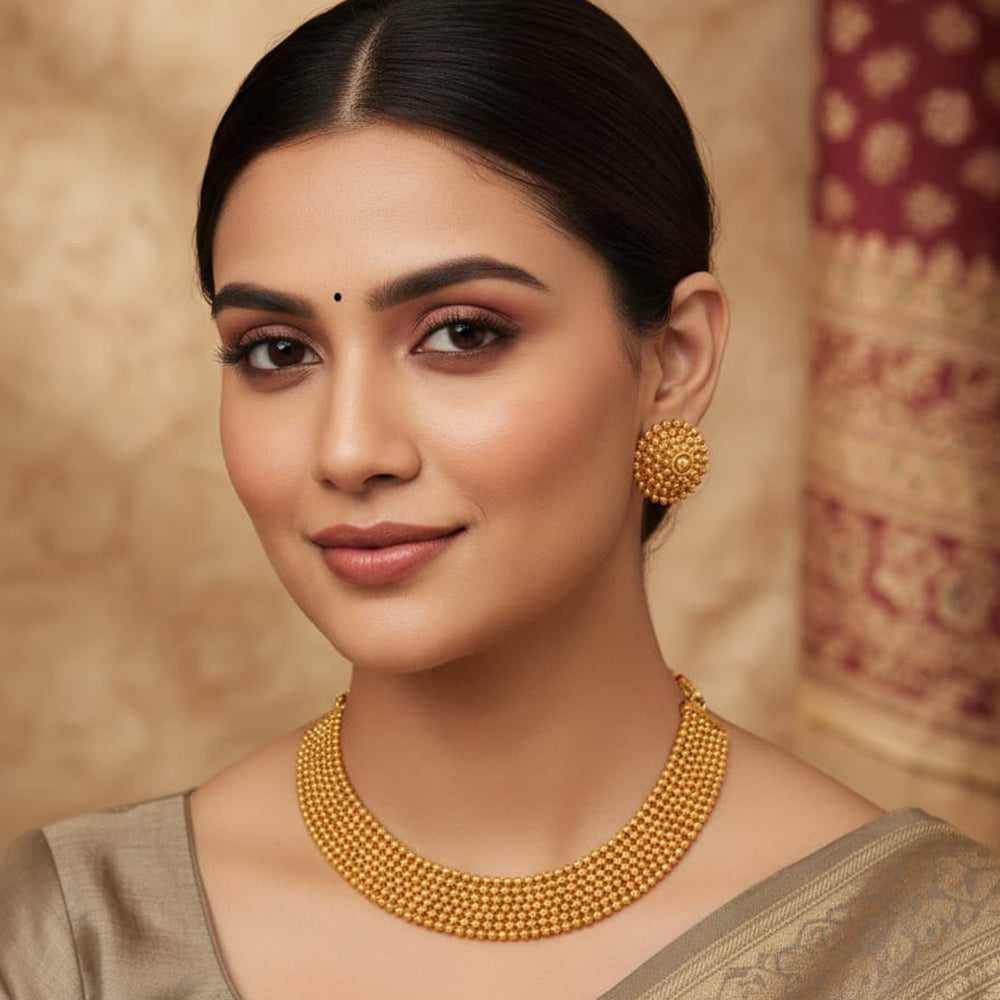 Palak Art South Indian Style Gold Bead Necklace Set for Women (Pack of 3)