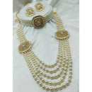 Palak Art Elegant Crystal Stone And Pearl Designer Double Necklace Set