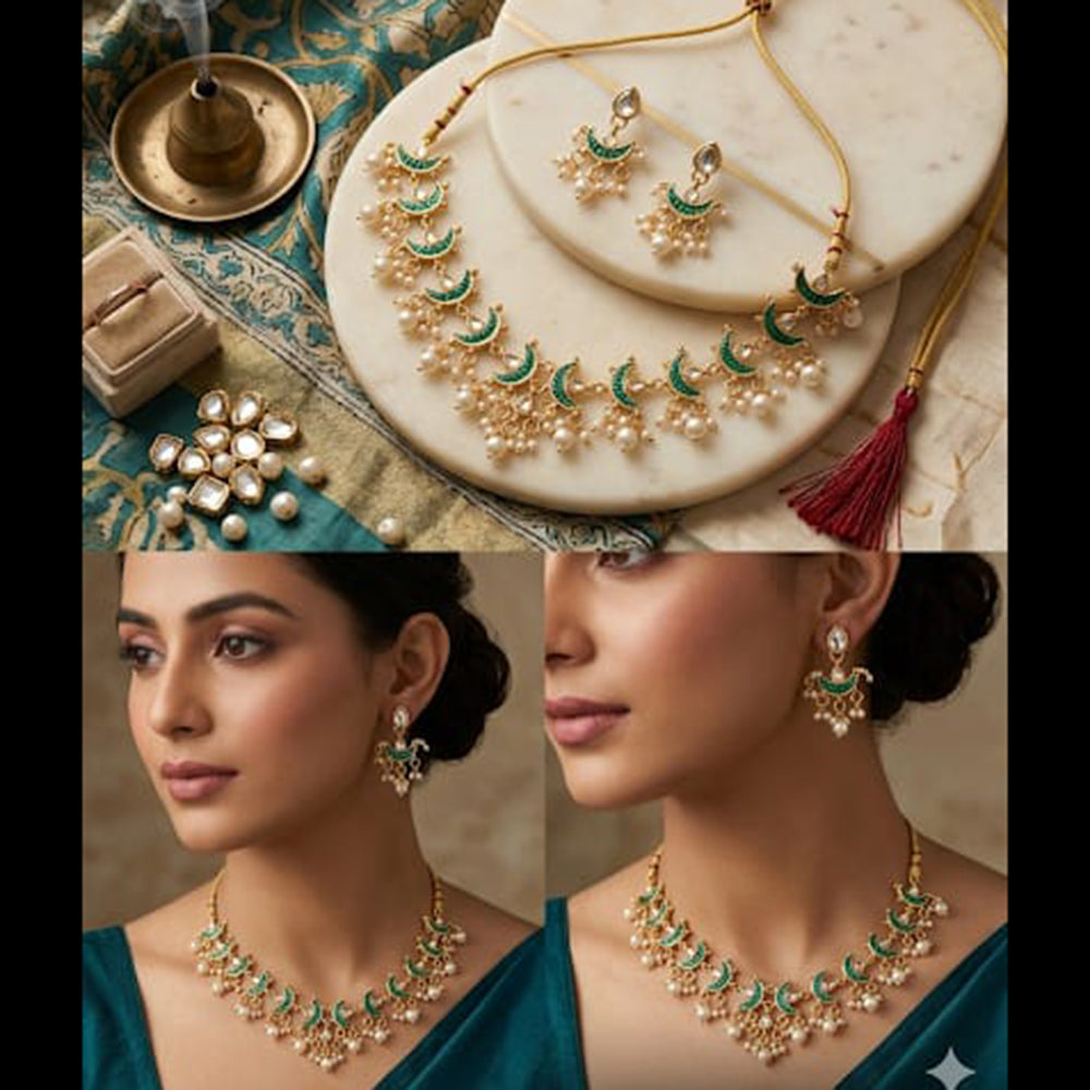 Palak Art Premium Kundan Stone And Pearl Necklace Set (Pack of 3)