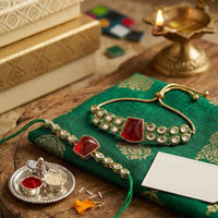 Palak Art Gold Plated Bhaiya And Bhabhi Kundan Stone Rakhi Combo