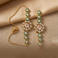 Palak Art Gold Plated Bhaiya And Bhabhi Kundan Stone Rakhi Combo