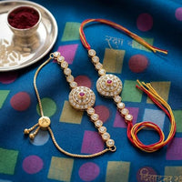 Palak Art Gold Plated Bhaiya And Bhabhi Austrian Stone Rakhi Combo