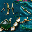 Palak Art Gold Plated Bhaiya And Bhabhi Kundan Stone Rakhi Combo