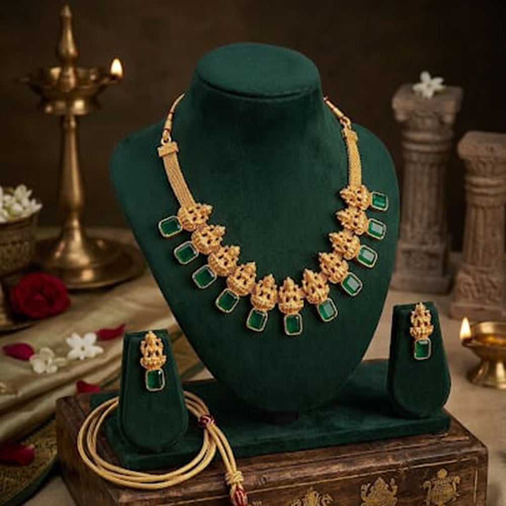 Palak Art Elegant Pota Stone Designer Necklace Set