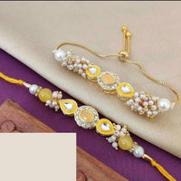 Palak Art Gold Plated Bhaiya And Bhabhi Kundan Stone Rakhi Combo
