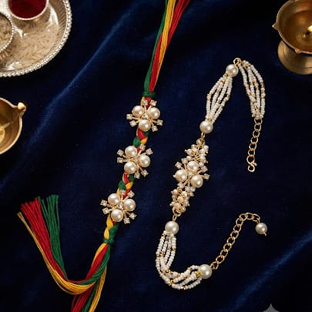 Palak Art Gold Plated Bhaiya And Bhabhi Kundan Stone Rakhi Combo