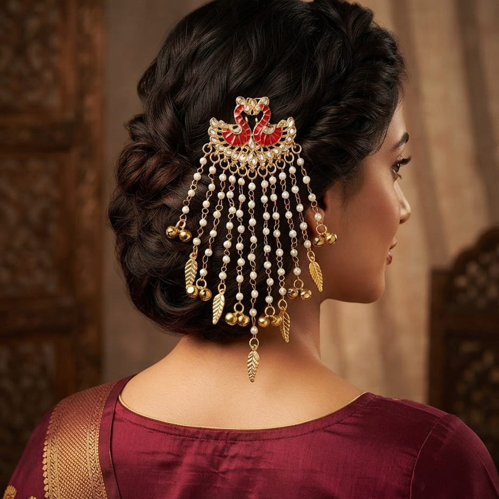 Palak Art Designer Kundan Stone And Pearl Hair Accessories