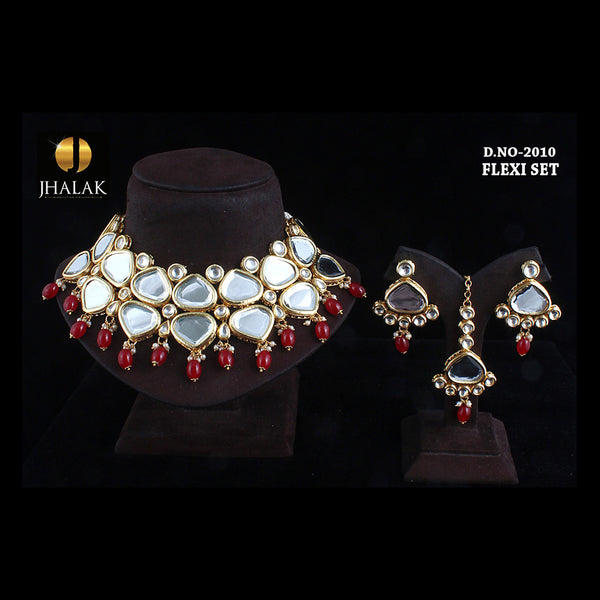 Rudraksh Art Gold Plated Kundan Stone Necklace Set