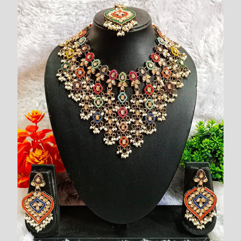 Rudraksh Art Gold Plated Crystal Stone And Pearls Necklace Set