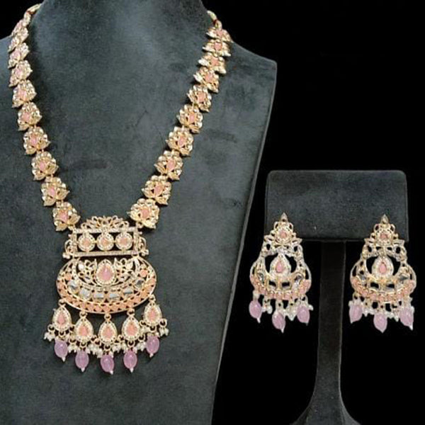 Rudraksh Art Gold Plated Pota Stone And Beads Necklace Set