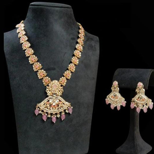 Rudraksh Art Gold Plated Pota Stone And Beads Necklace Set