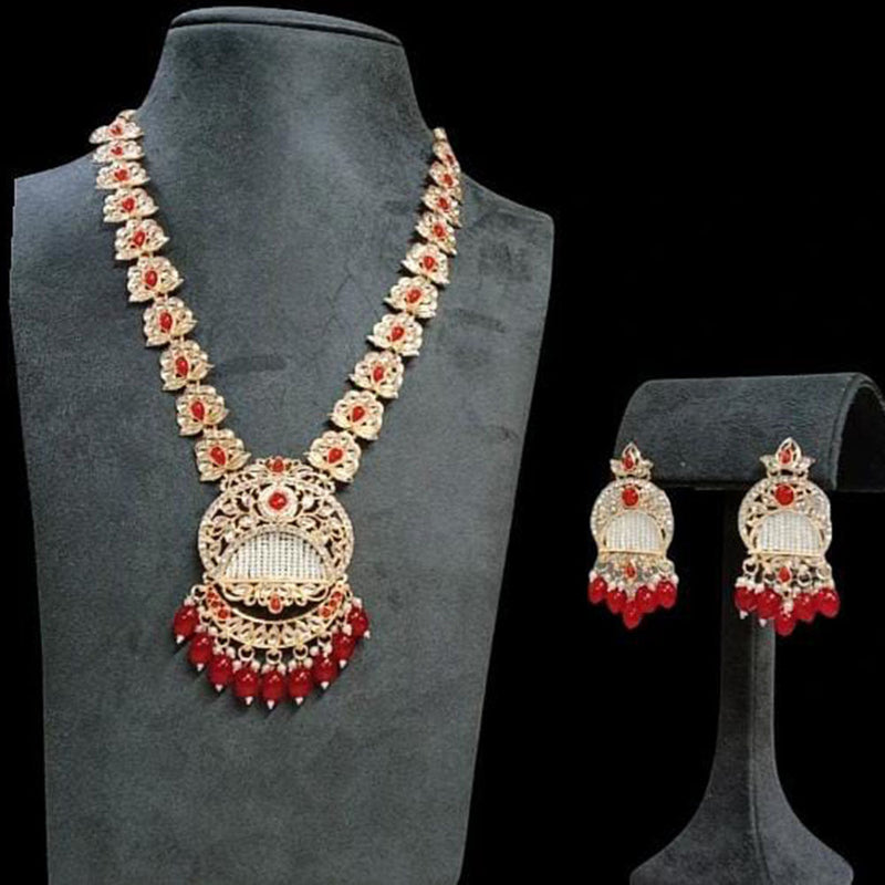 Rudraksh Art Gold Plated Pota Stone And Beads Necklace Set