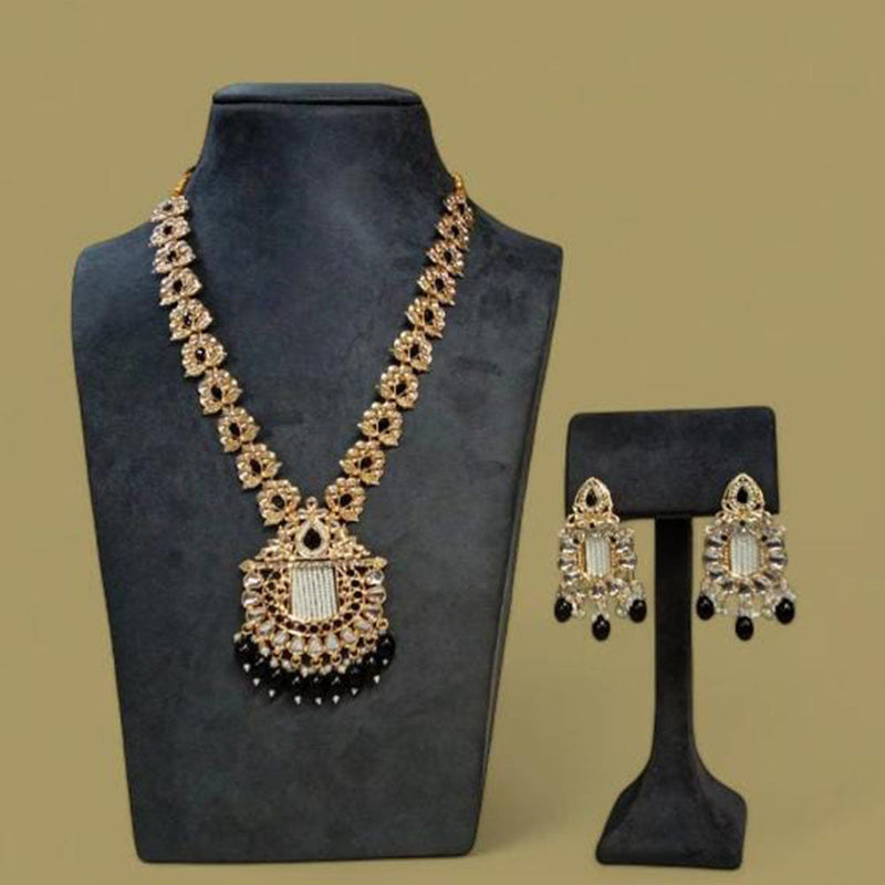 Rudraksh Art Gold Plated Pota Stone And Beads Necklace Set