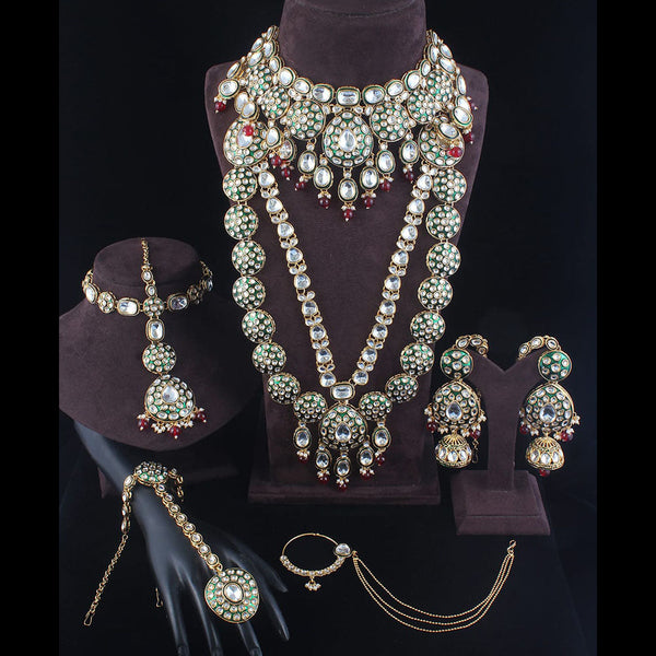 Rudraksh Art Gold Plated Kundan Stone And Beads Bridal Set