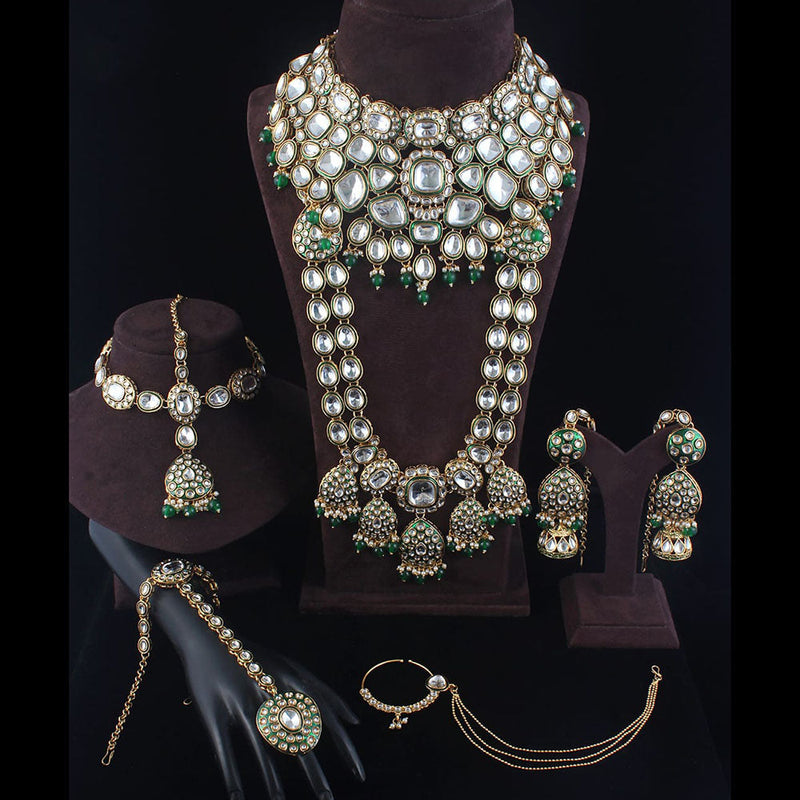 Rudraksh Art Gold Plated Kundan Stone And Beads Bridal Set