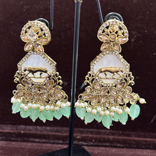 Rudraksh Art Antique Gold Plated Crystal Stone And Beads Dangler Earrings (Mix Color)