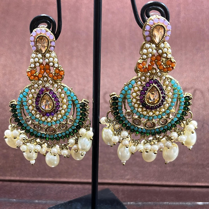 Rudraksh Art Antique Gold Plated Crystal Stone And Beads Dangler Earrings (Mix Color)