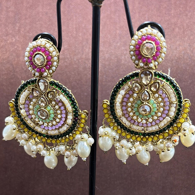 Rudraksh Art Antique Gold Plated Crystal Stone And Beads Dangler Earrings (Mix Color)