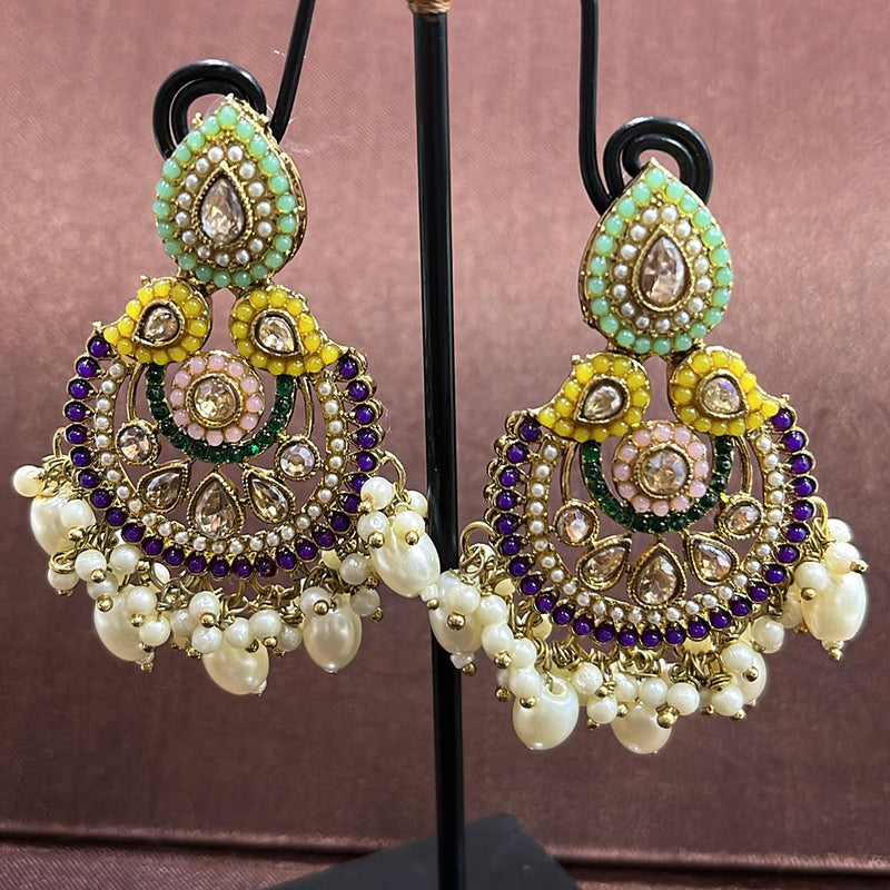 Rudraksh Art Antique Gold Plated Crystal Stone And Beads Dangler Earrings (Mix Color)