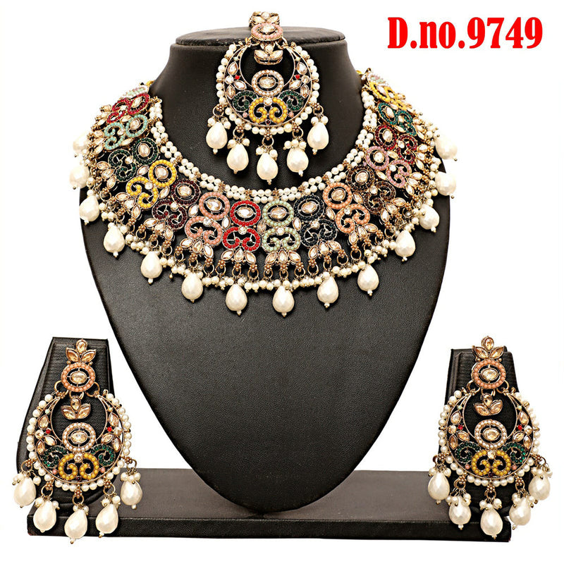 Rudraksh Art Gold Plated Crystal Stone Pearls And Beads Necklace Set