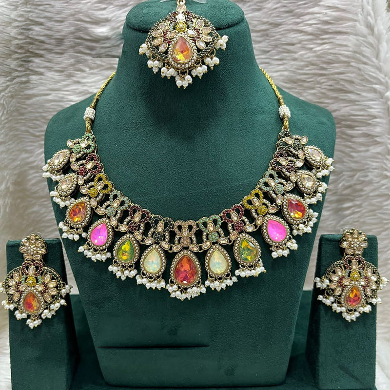 Rudraksh Art Gold Plated Crystal Stone Pearls And Beads Necklace Set