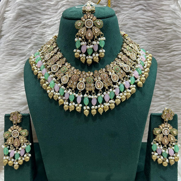 Rudraksh Art Gold Plated Crystal Stone Pearls And Beads Necklace Set