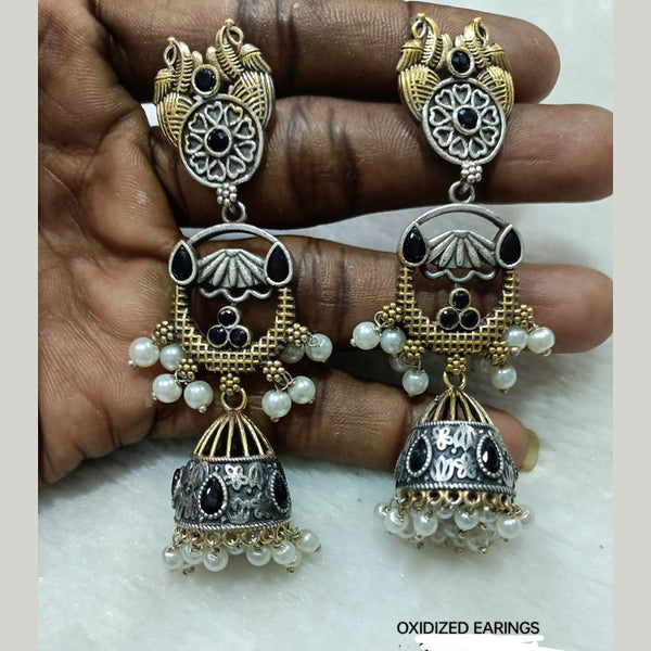 Shubham Creations Oxidised Gold Plated Pota Stone Jhumki Earrings