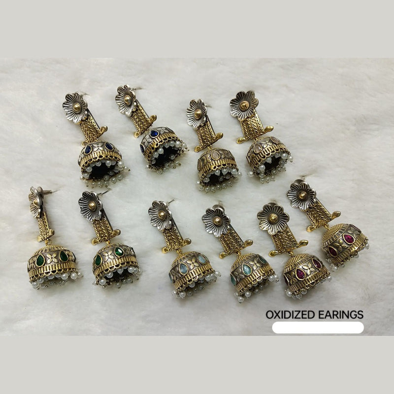 Shubham Creations Oxidised Gold Plated Pota Stone Jhumki Earrings