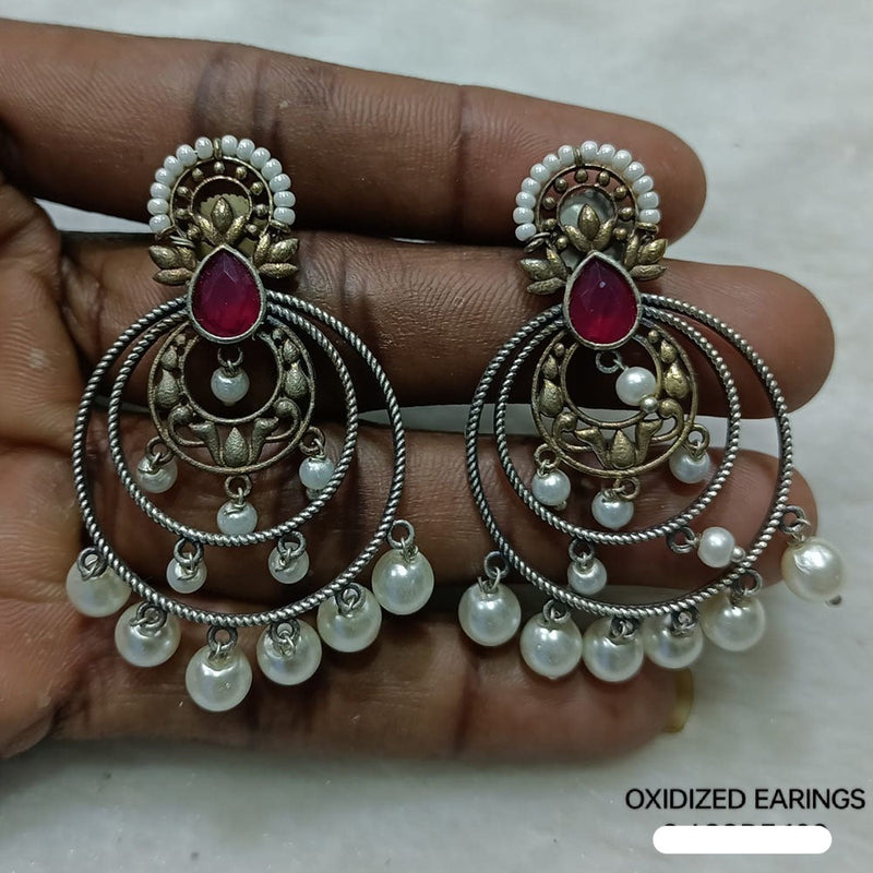 Shubham Creations Oxidised Gold Plated Pota Stone Dangler Earrings