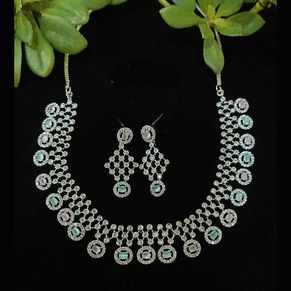 Shubham Creations Silver Plated AD Stone Necklace Set