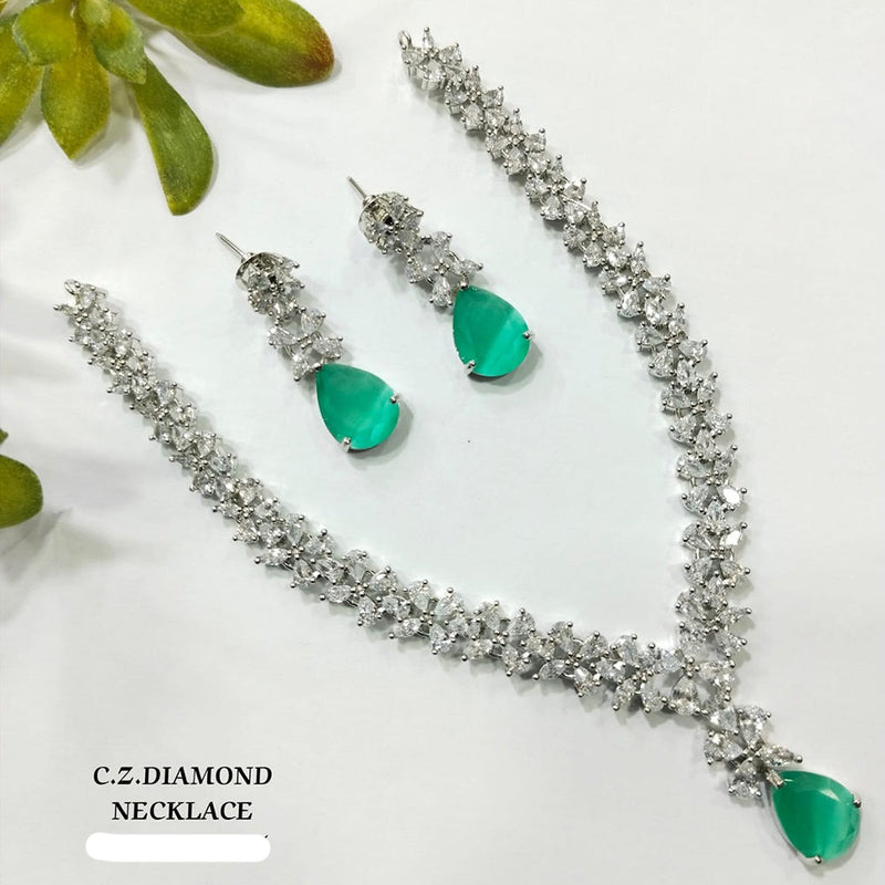 Shubham Creations Silver Plated AD Stone Necklace Set