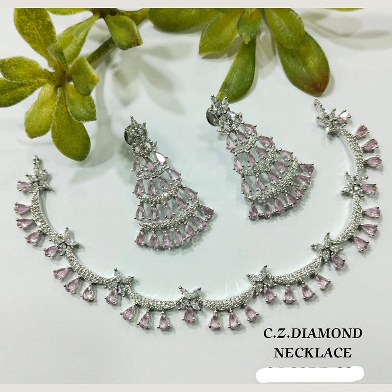 Shubham Creations Silver Plated AD Stone Necklace Set