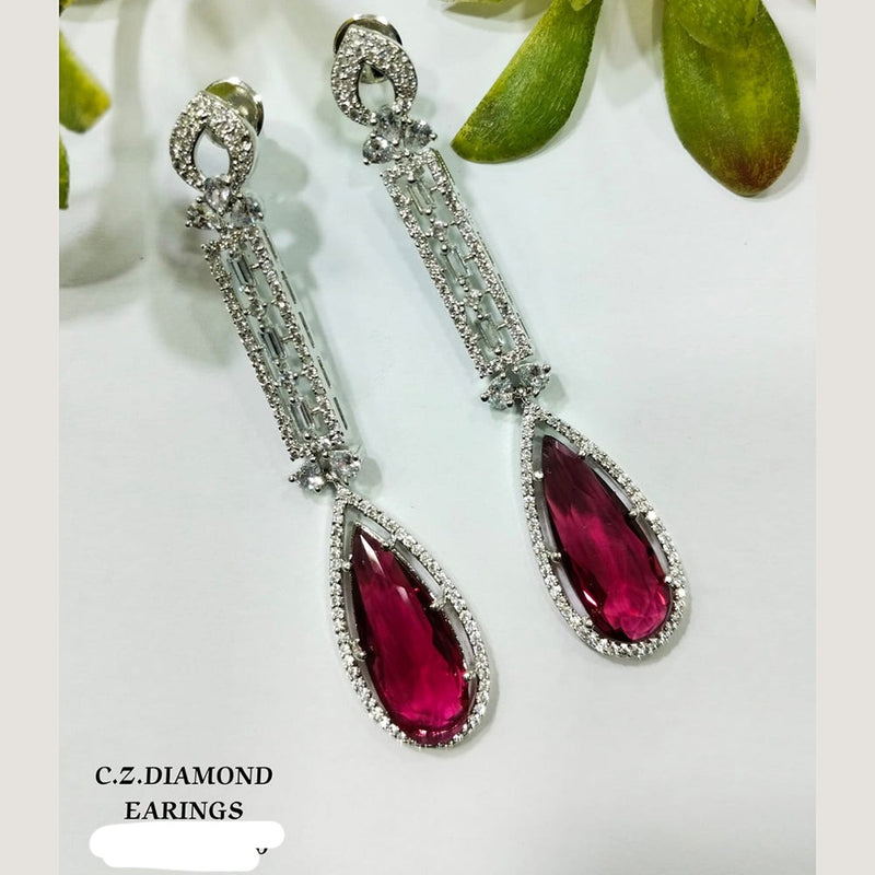 Shubham Creations Silver Plated AD Stone Dangler Earrings