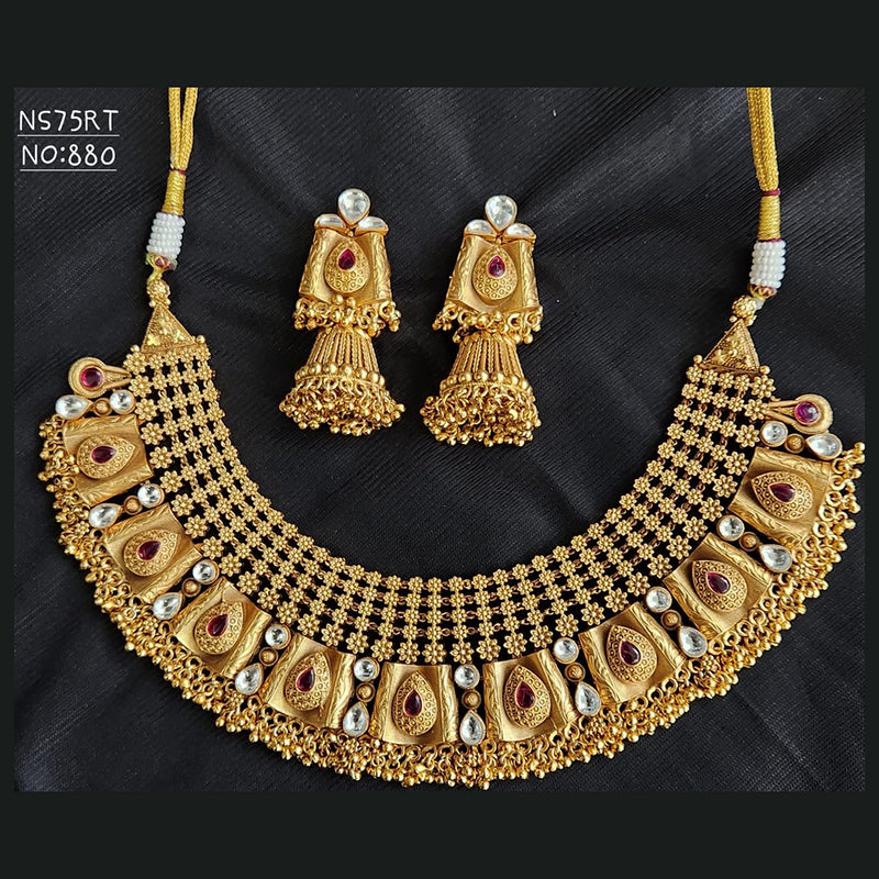 Kala Creation Gold Plated Pota Stone Necklace Set