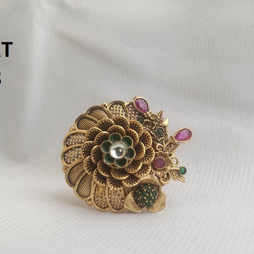 Kala Creation Gold Plated Pota Stone Finger Ring