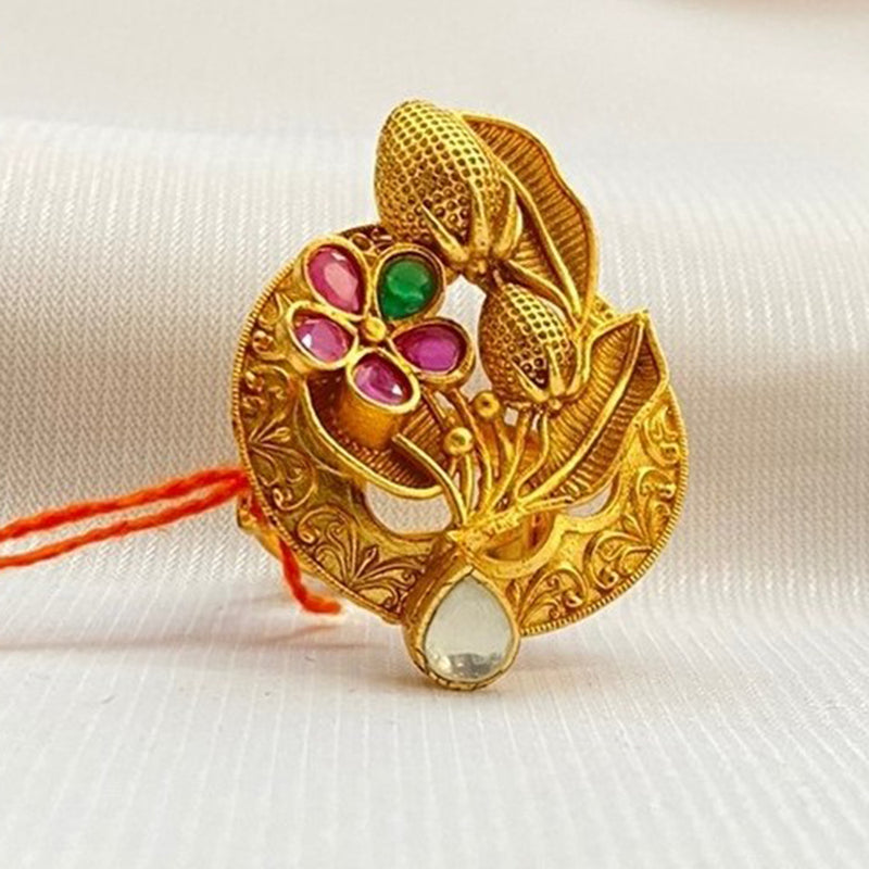 Kala Creation Gold Plated Pota Stone Finger Ring