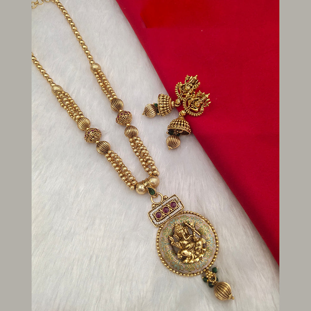 Kala Creation Gold Plated Pota Stone Temple Necklace Set