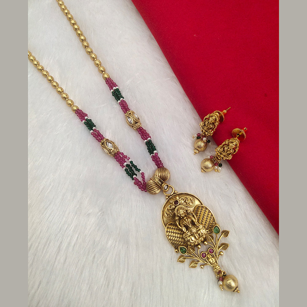 Kala Creation Gold Plated Pota Stone Temple Necklace Set