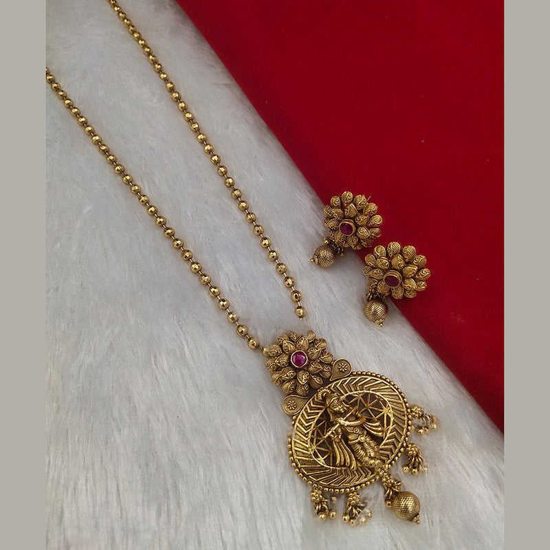 Kala Creation Gold Plated Pota Stone Temple Necklace Set