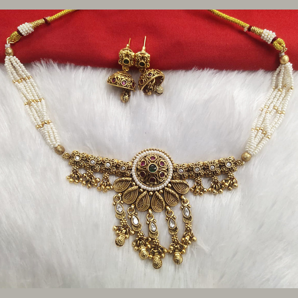 Kala Creation Gold Plated Pota Stone And Pearl Necklace Set