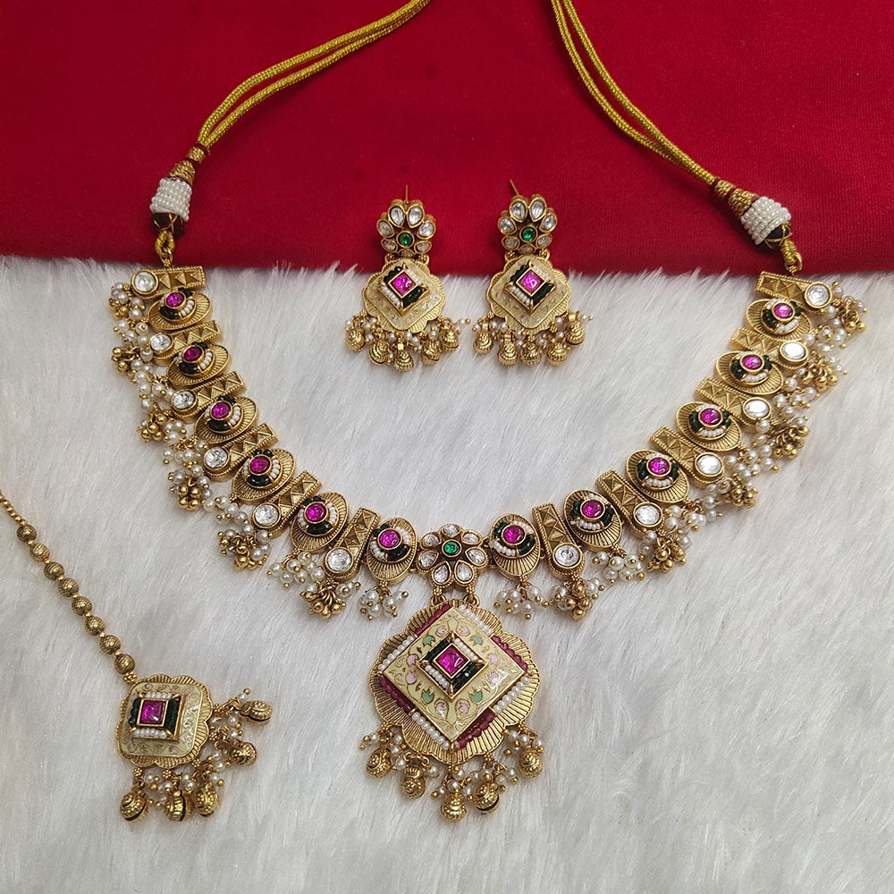 Kala Creation Gold Plated Pota Stone Necklace Set