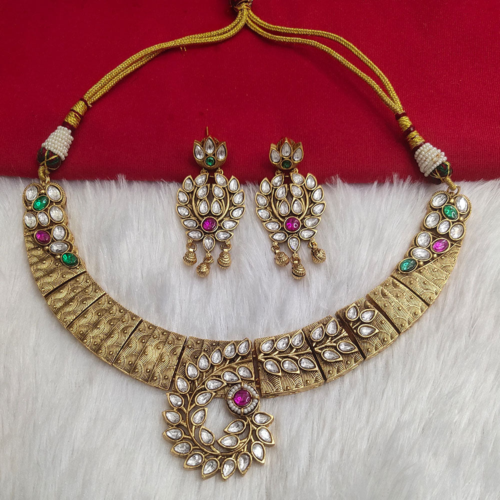 Kala Creation Gold Plated Pota Stone Necklace Set