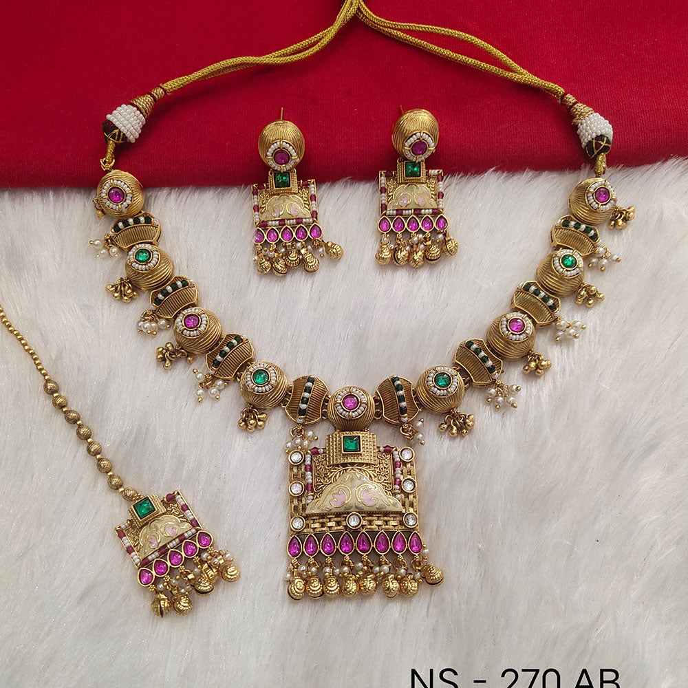 Kala Creation Gold Plated Pota Stone Necklace Set