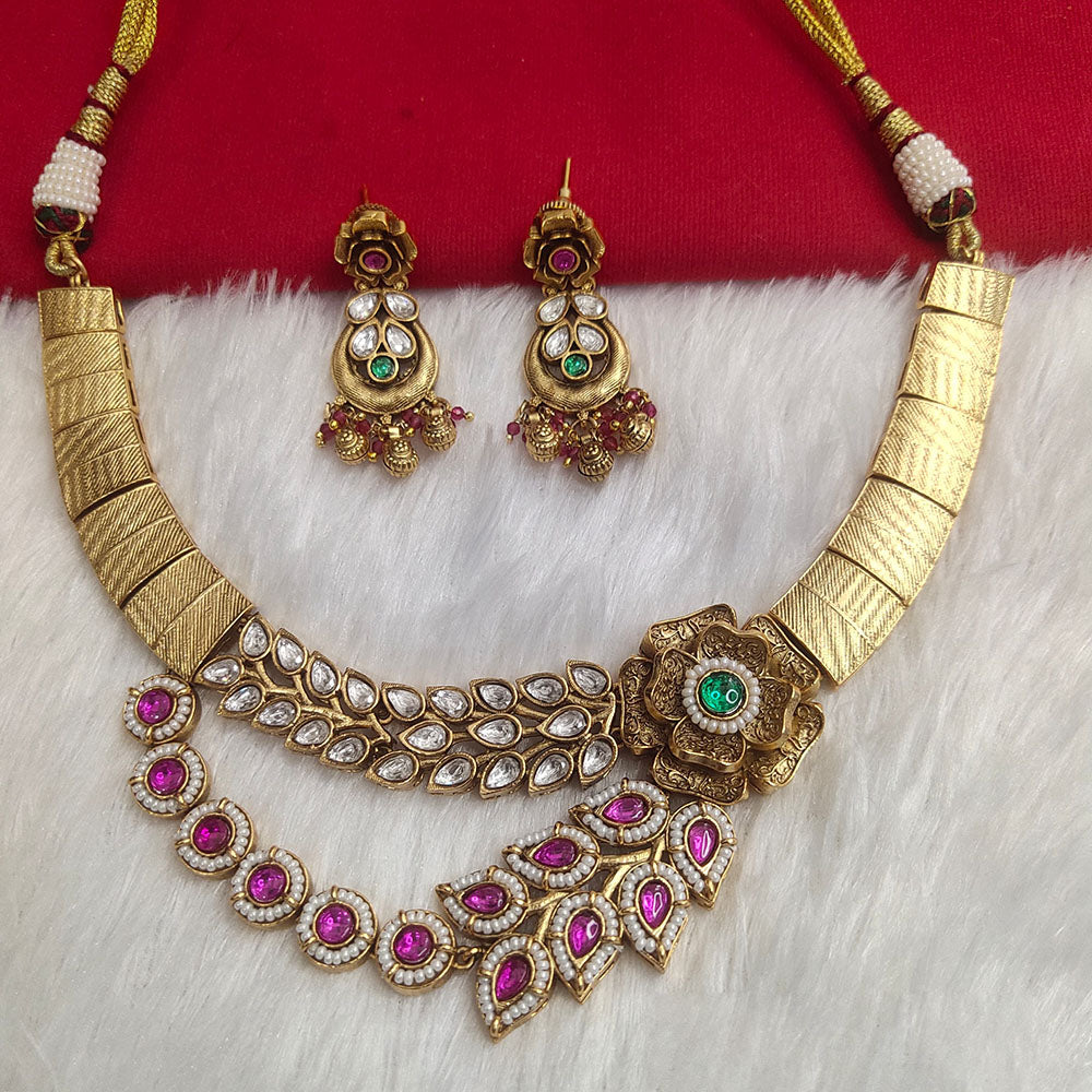 Kala Creation Gold Plated Pota Stone Necklace Set