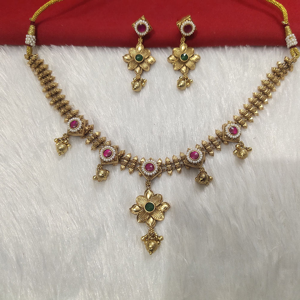 Kala Creation Gold Plated Pota Stone Necklace Set