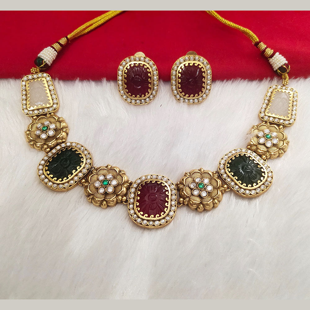 Kala Creation Gold Plated Pota Stone Necklace Set
