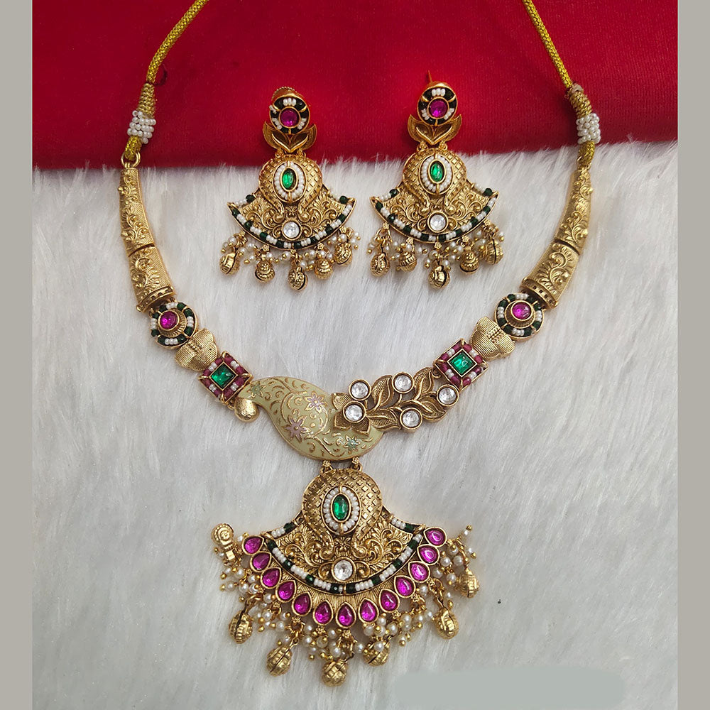 Kala Creation Gold Plated Pota Stone Necklace Set