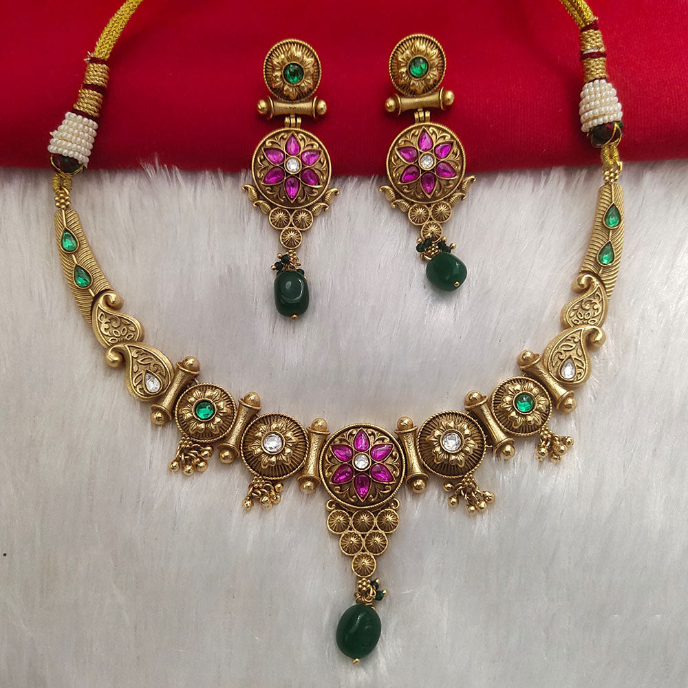Kala Creation Gold Plated Pota Stone Necklace Set